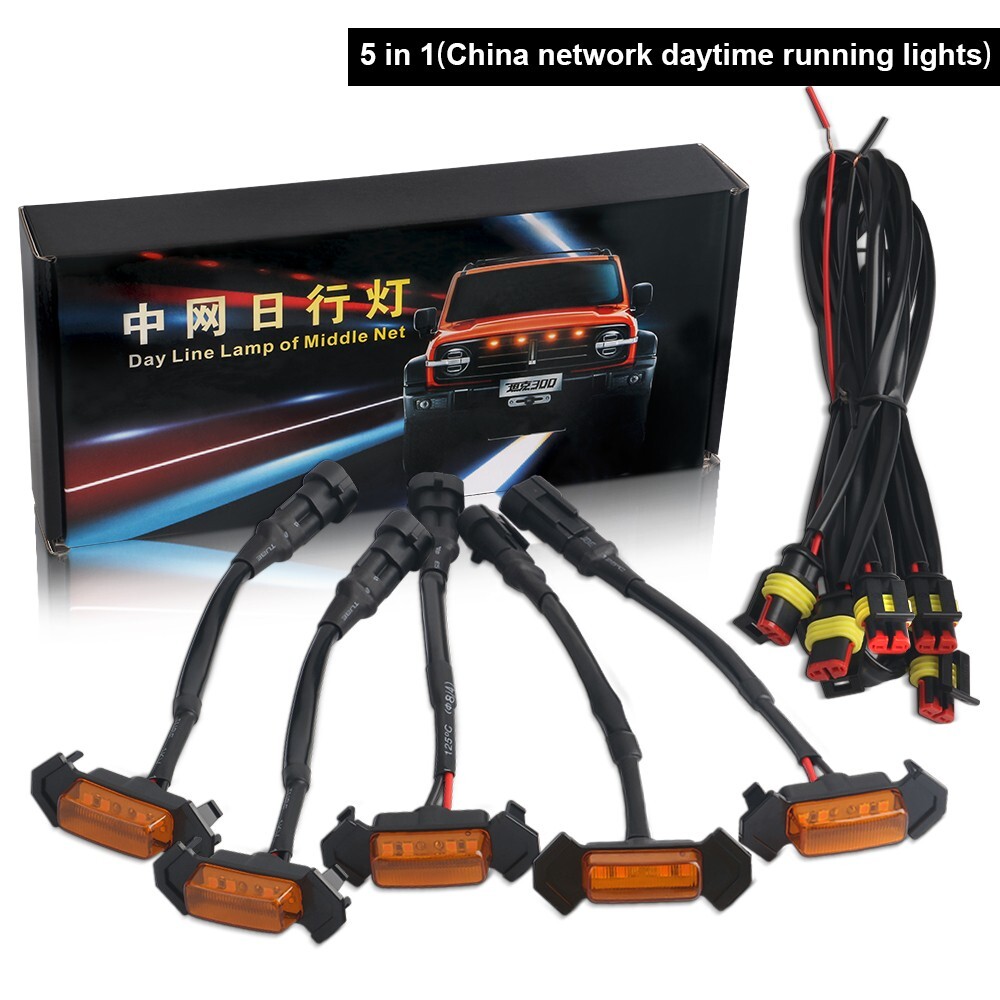 5Pcs Grille LED Lights Smoked Lens Front Amber For Toyota Tacoma Tundra Raptor