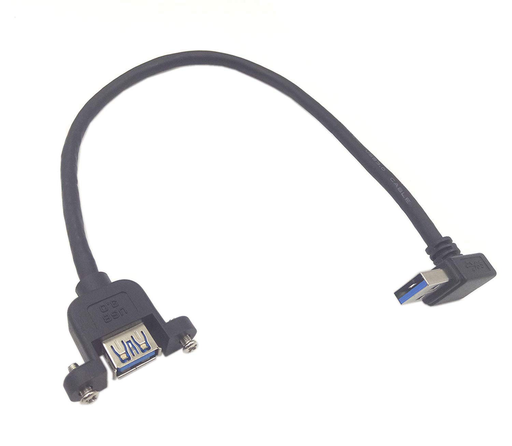 Panel-Mount 1Ft 90° Up Angle USB 3.0 Type A Extension Cable 30cm