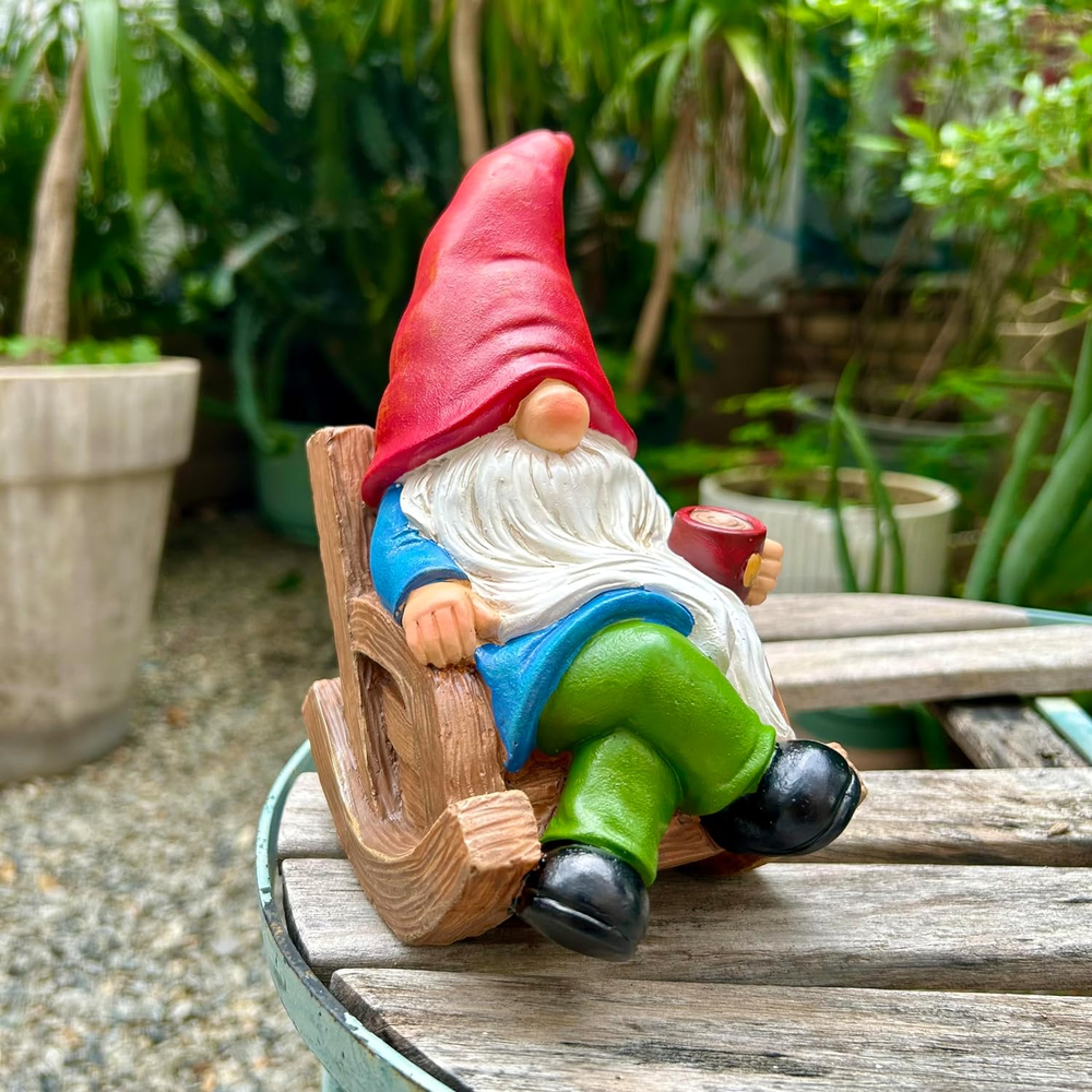Drinking Coffee Faceless Garden Gnome Statue Decoration 7.1