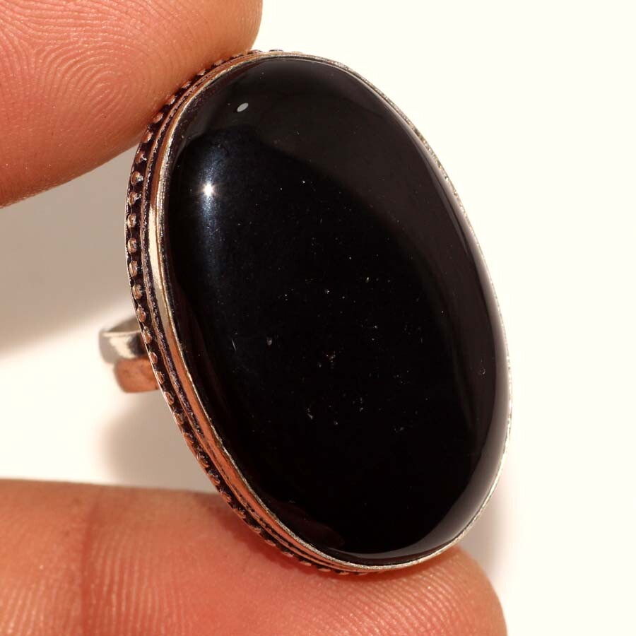 Black Onyx 925 Silver Plated Gemstone Handmade Ring US 5 Unique Jewelry JW