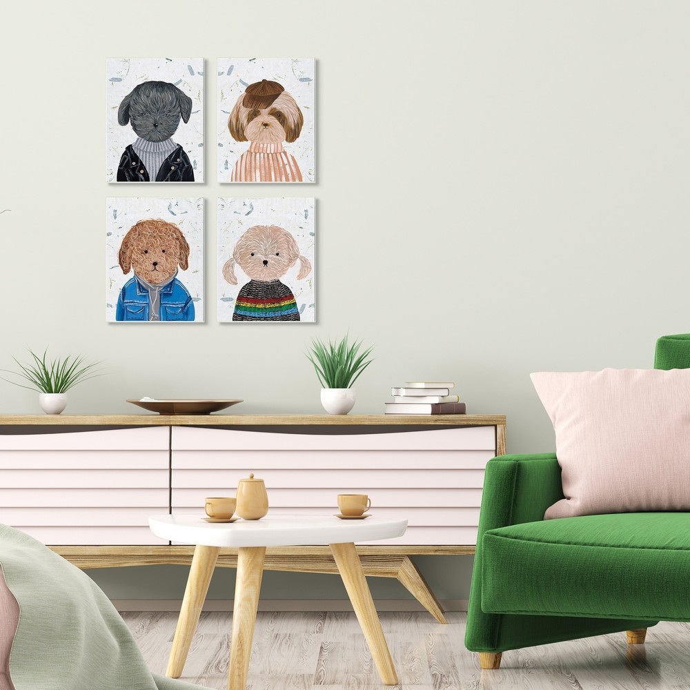 Stupell Hipster Dogs Funny Animal Paintings, 4pc Multi Piece  16 x 20