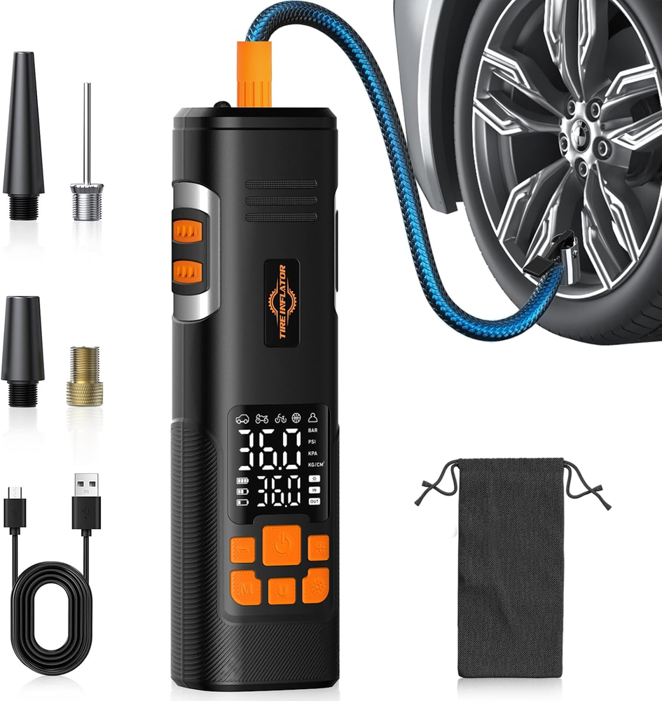 Tire Inflator Portable Air Compressor, 150PSI Air Pump for Car Tires, LED Light