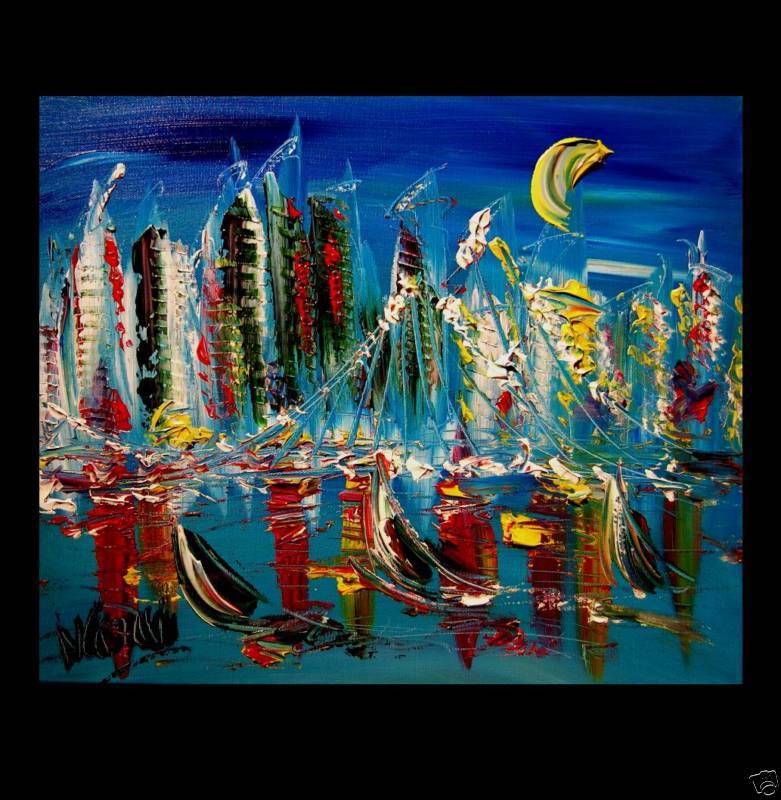 Manhattan City  MODERN CANADIAN ART RED   GREEN ORIGINAL  j8EHGGN