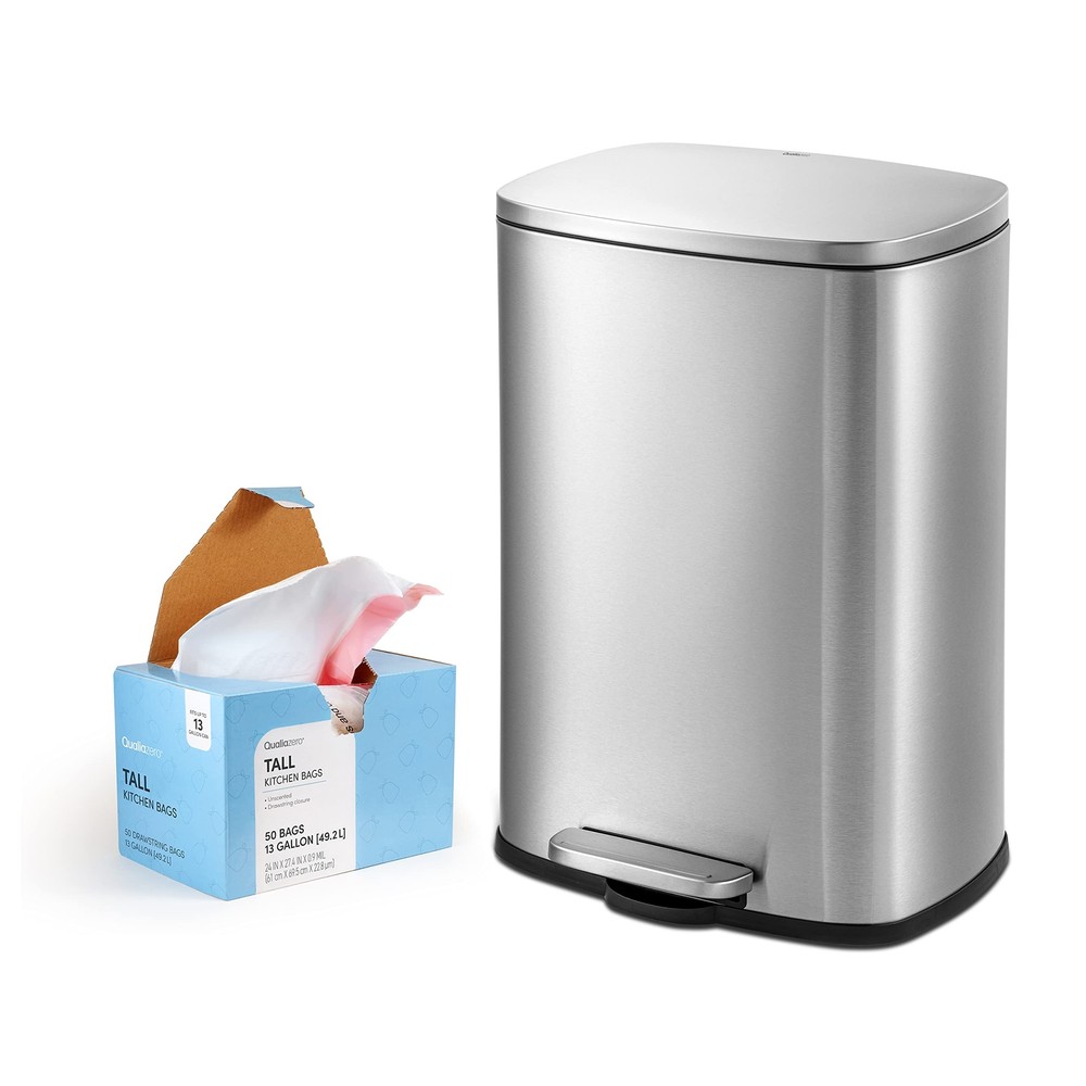 50L/13Gal Stainless Steel Commercial/Kitchen Step Trash Can & 13 Gal Trash Ba...