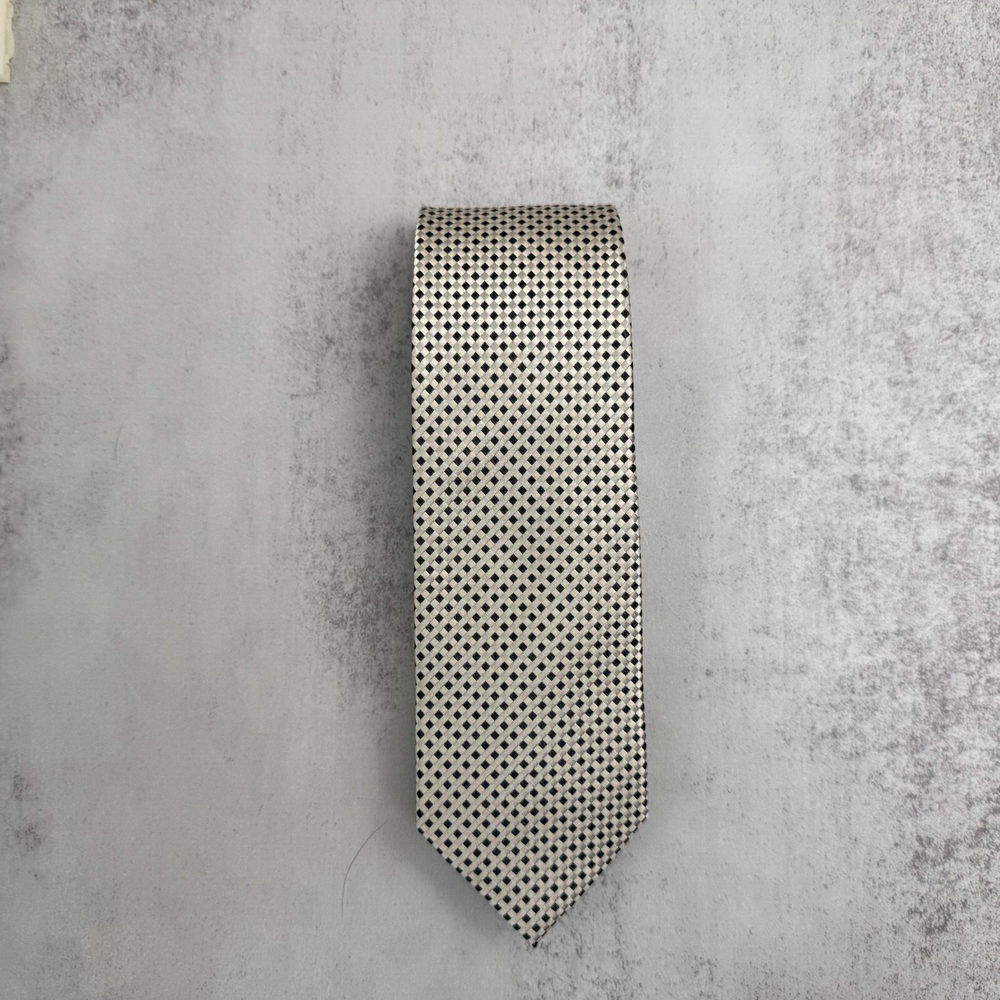 Pronto Uomo Mens Silk Blend Neck Tie in Cream Black Gray Geometric Pattern