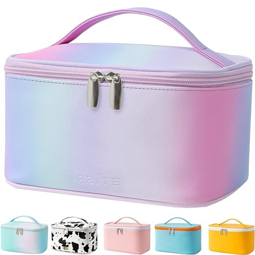 Rainbow Pink Travel Makeup Bag with Zipper for Women