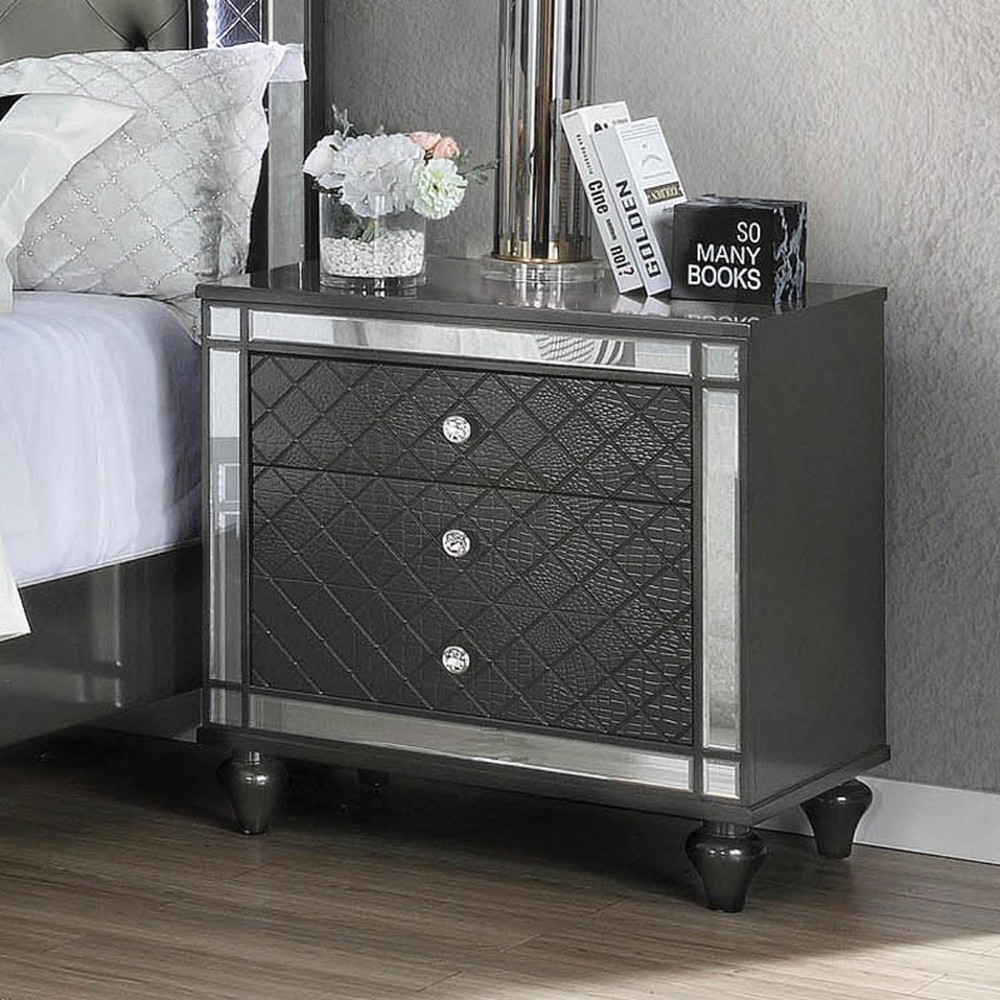 1Pc Glam Contemporary Style 3-Drawer Nightstand End Table w/Mirror Plating