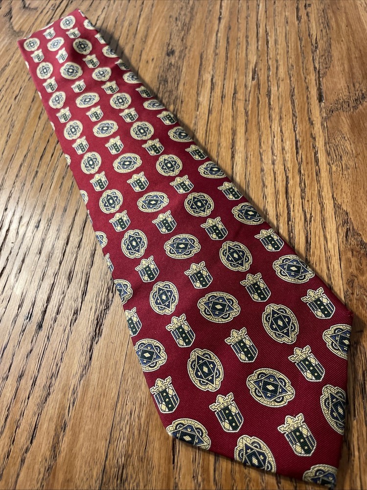 Vintage Tommy Hilfiger Men’s Silk Tie with Crests & Medallions