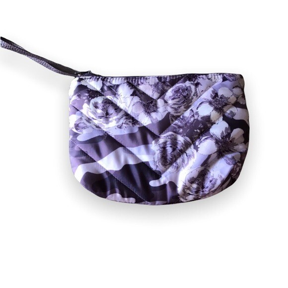 Quilted Purple Rose and Camouflage Print Cosmetic Bag Chevron Quilted Pattern