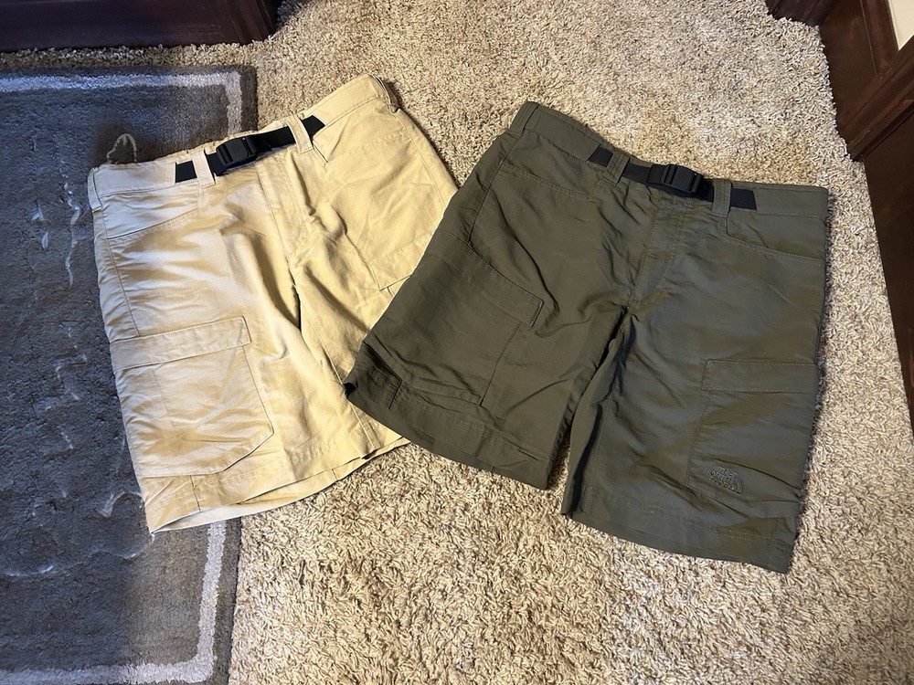 Men's North Face Roan Belted Cargo Shorts Olive Green Tan Beige Size 32