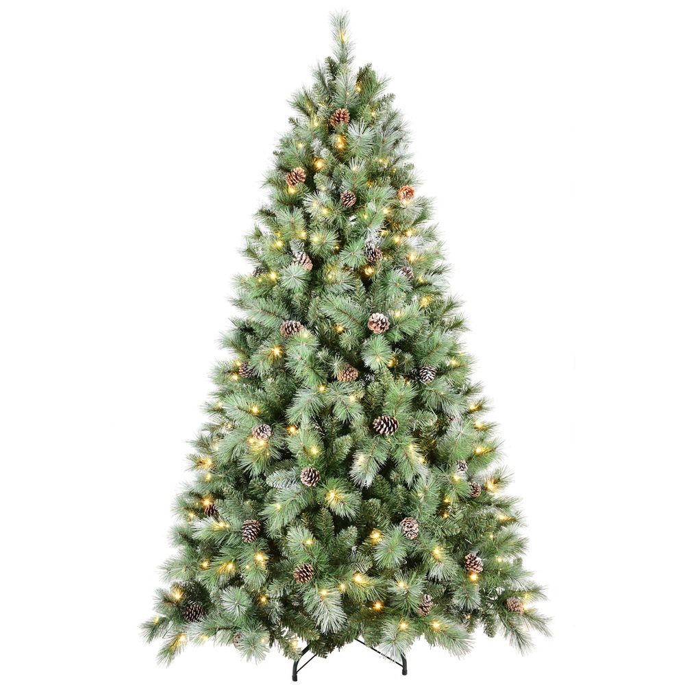 5ft Pre-Lit Christmas Tree w/200 LED Lights, 694 PVC/Pine Needles Tips&Pinecone