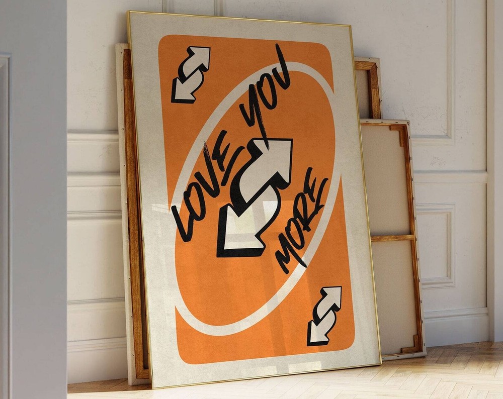 Love You More Print Orange Retro Wall Art Playing Card Wall Art Girly Wall Art