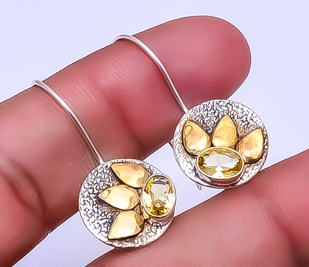Citrine Two-Tone Sterling Silver Earrings 1.25