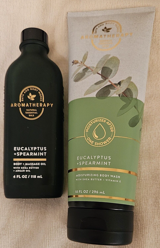 Bath & Body Works Eucalyptus Spearmint Aromatherapy Body Wash & Massage Oil Set