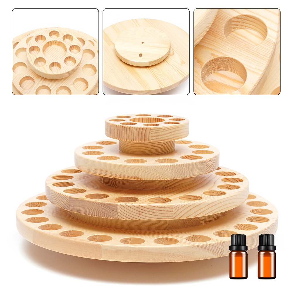4 Tier Wooden Essential Oil Display Stand Rotating Storage Holder