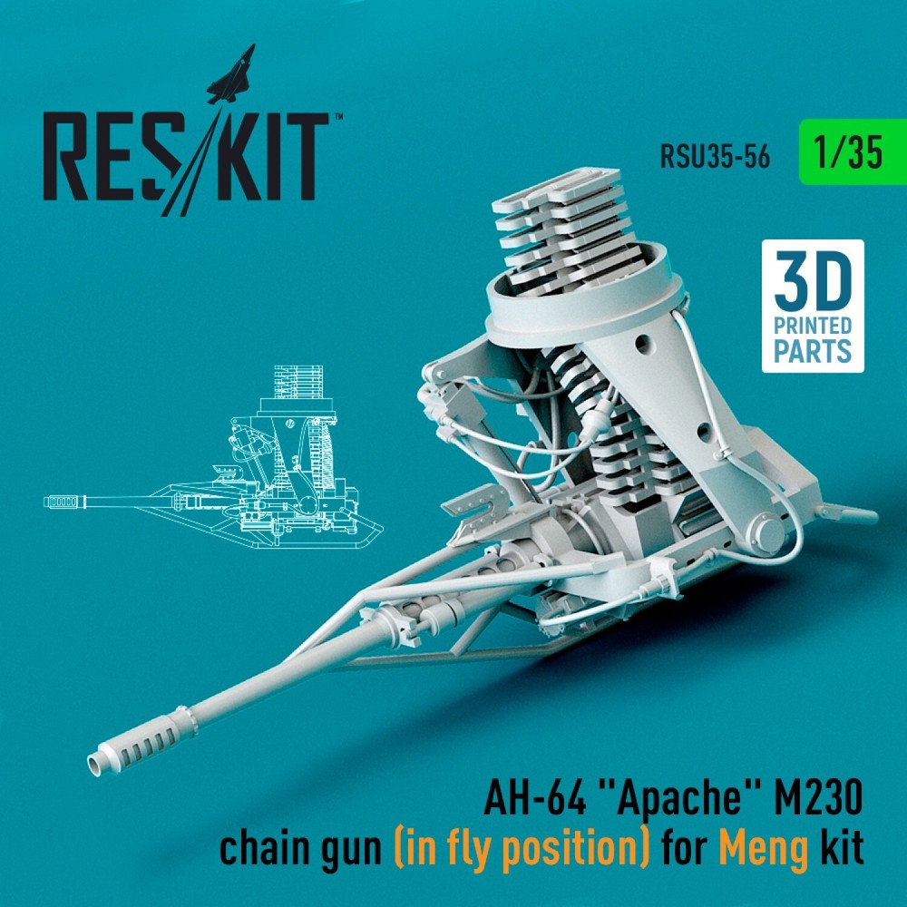 1:35 ResKit RSU35-0056 AH-64 Apache M230 Chain Gun Fly Position Meng 3D