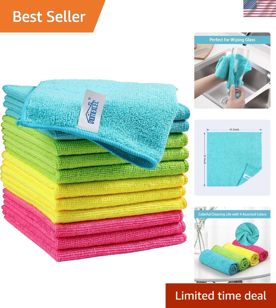 Sustainable Microfiber Cleaning Towels: 12 Assorted Colors, Scratch-Free & Safe