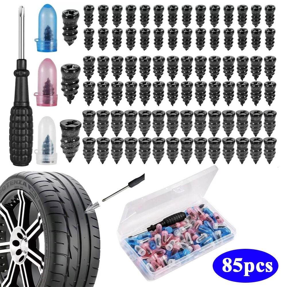 85-Piece Tubeless Car Tire Puncture Repair Kit with Screw Nails & Patch Plugs