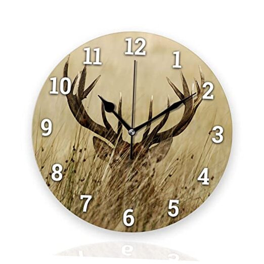 Battery Operated Wall Clocks 12 Inch,Deer in Wild,Silent Home Decor for