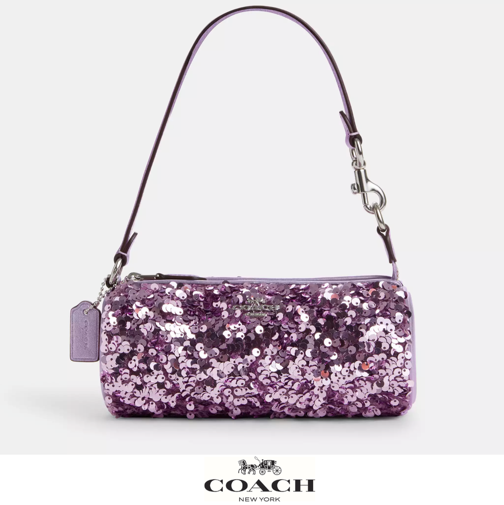 NWT Coach Nolita Sequined Barrel Bag in Silver Lilac Purple