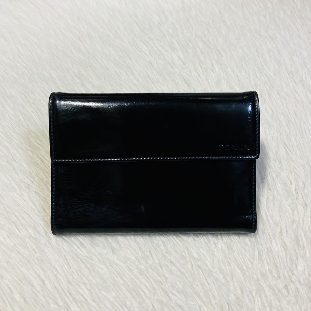 Prada Black Patent Leather Bifold or Trifold Wallet
