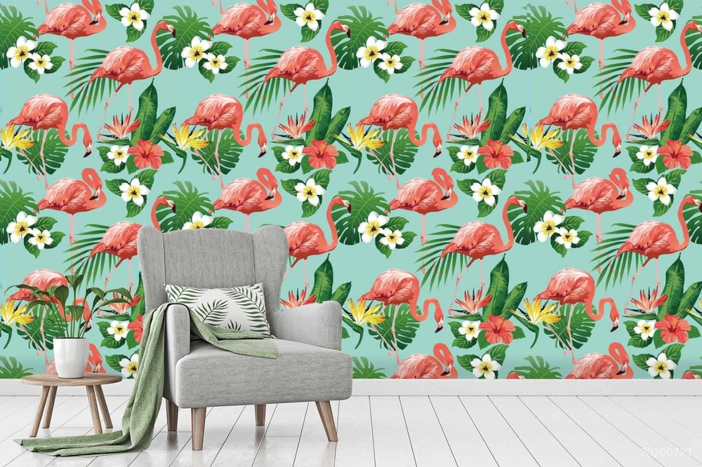 3D Flamingo Flower Leaf Pattern Wall Murals Wallpaper Murals Wall Sticker 11