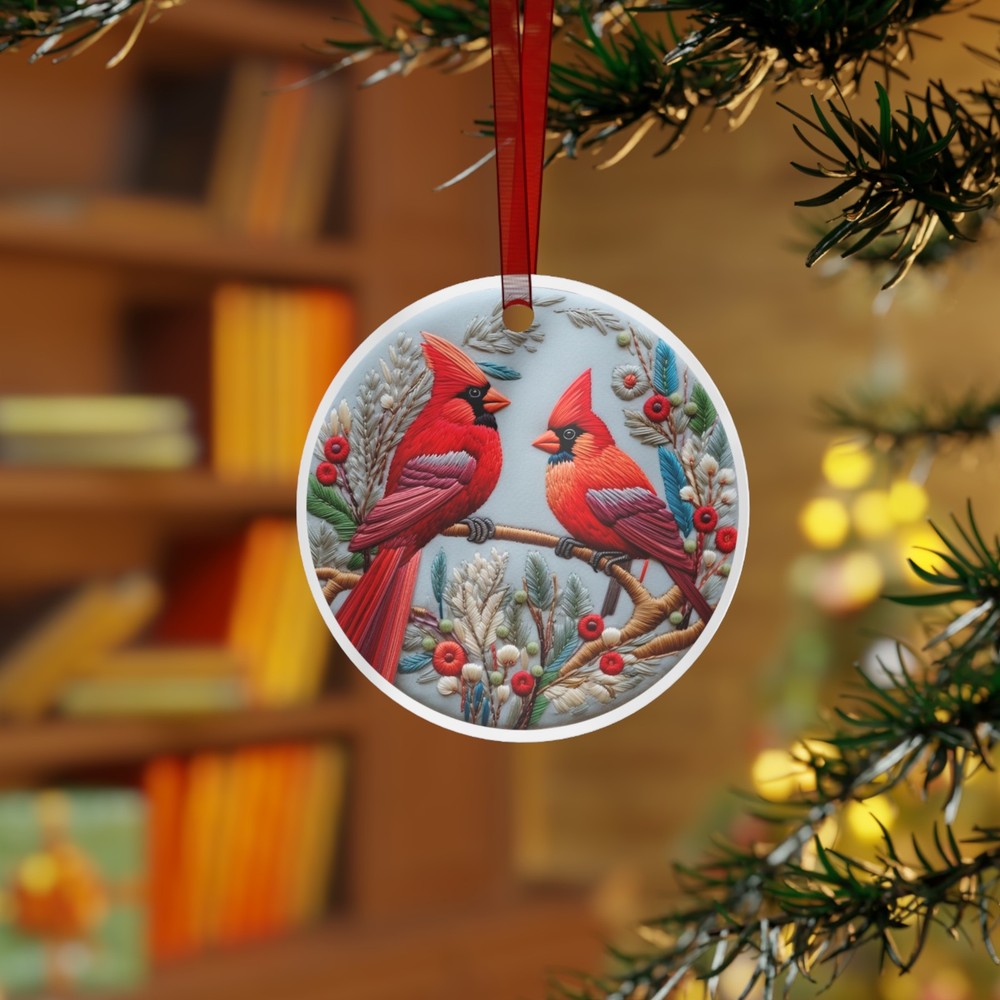 Vibrant Cardinal Metal Christmas Ornaments for Festive Holiday Decor