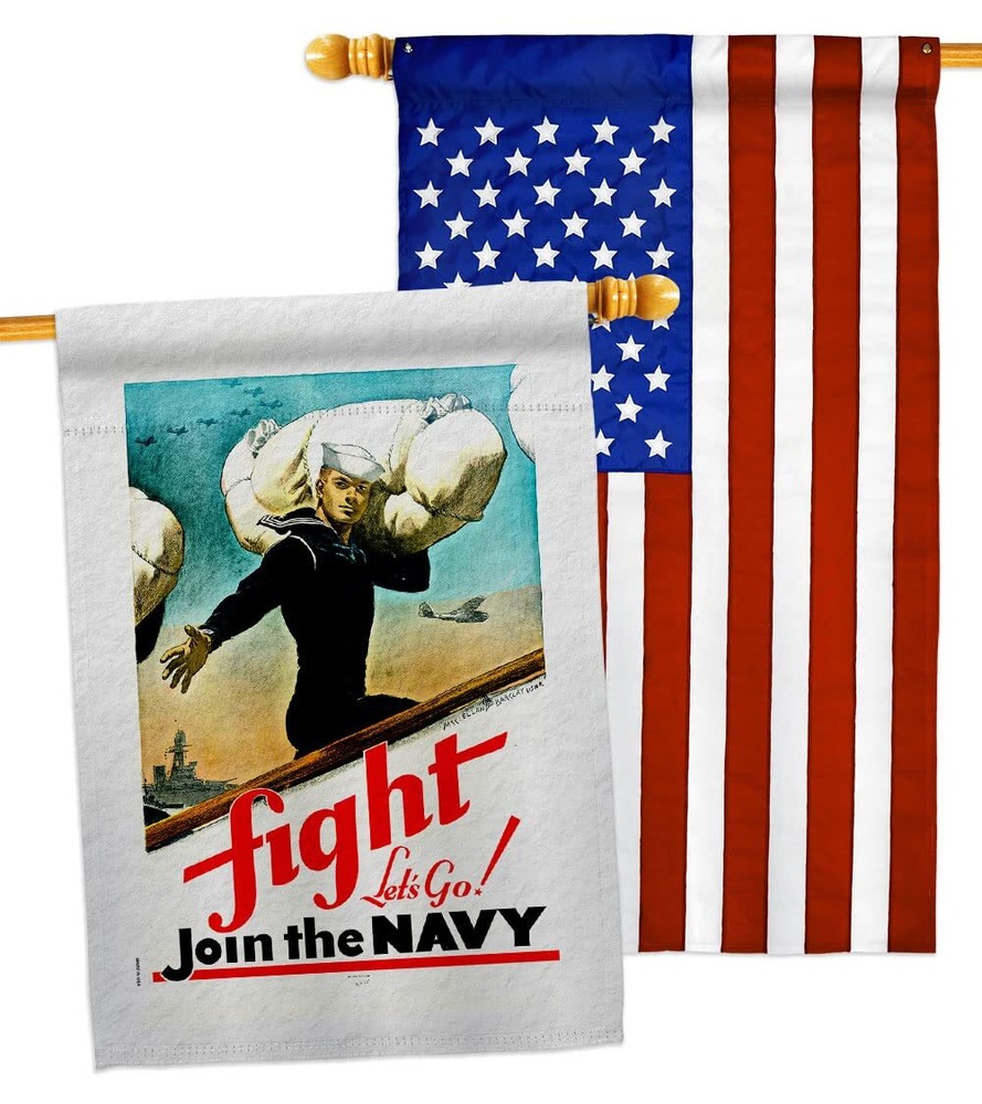 Fight Lets Go House Flag Pack Armed Forces Navy USN Seabee United State Ameri...