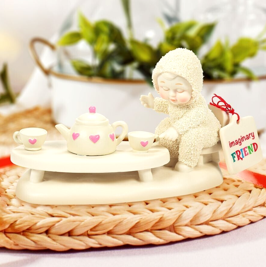 Dept 56 Snowbabies Porcelain Teapot Cup Figurine with Pink Hearts Tea Party