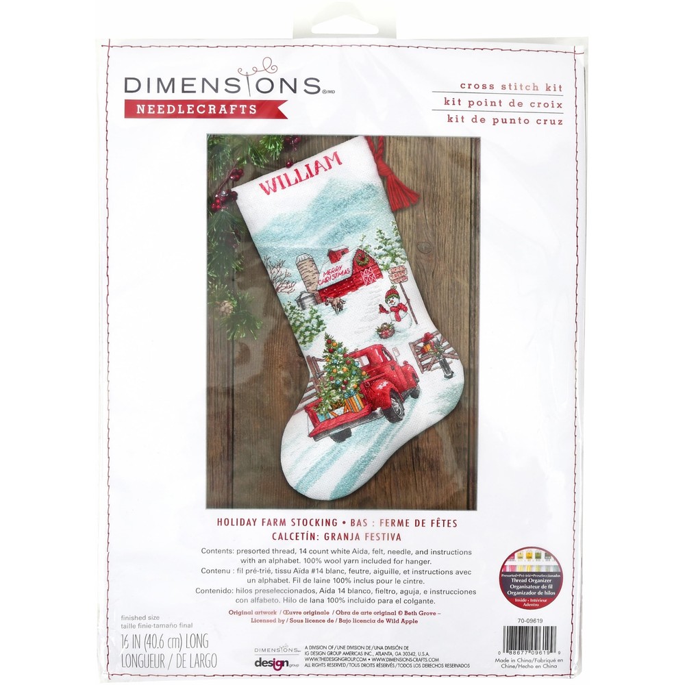Dimensions 70-09619 Holiday Farm Stocking Counted Cross Stitch Kit, 16