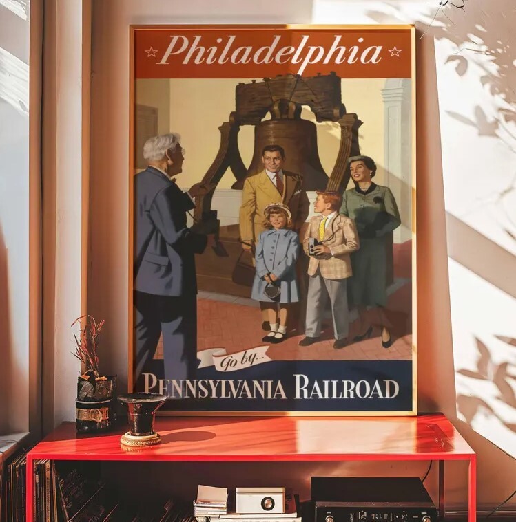 Vintage Philadelphia Railroad Travel Poster | 1950s Americana Art
