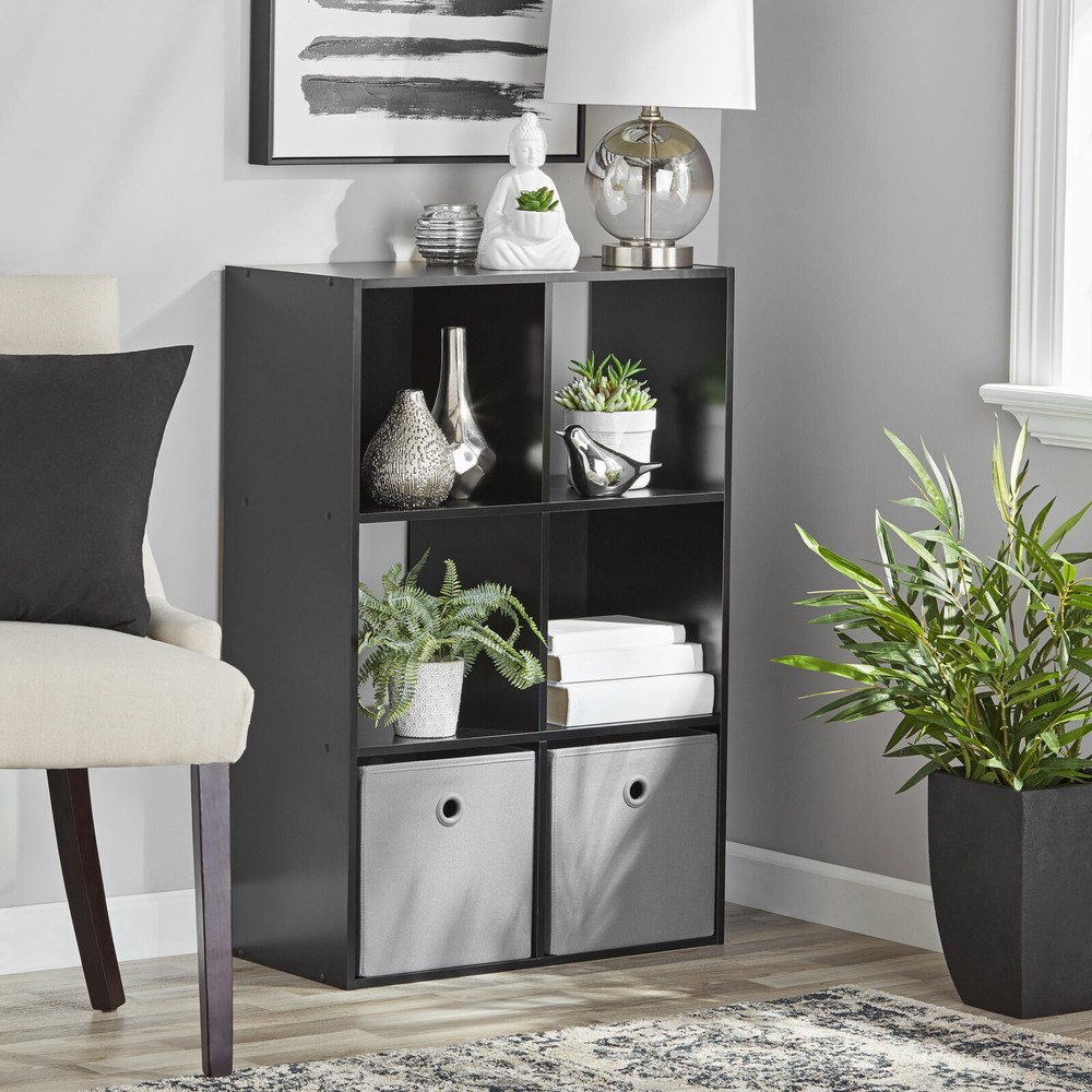 6-Cube Storage Organizer Shelf for Living Room Display Cubby Bookcase