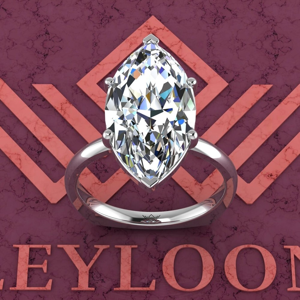 7 Carat Marquise Cut Solitaire Euro Shank D Color Basket 10K Moissanite Ring