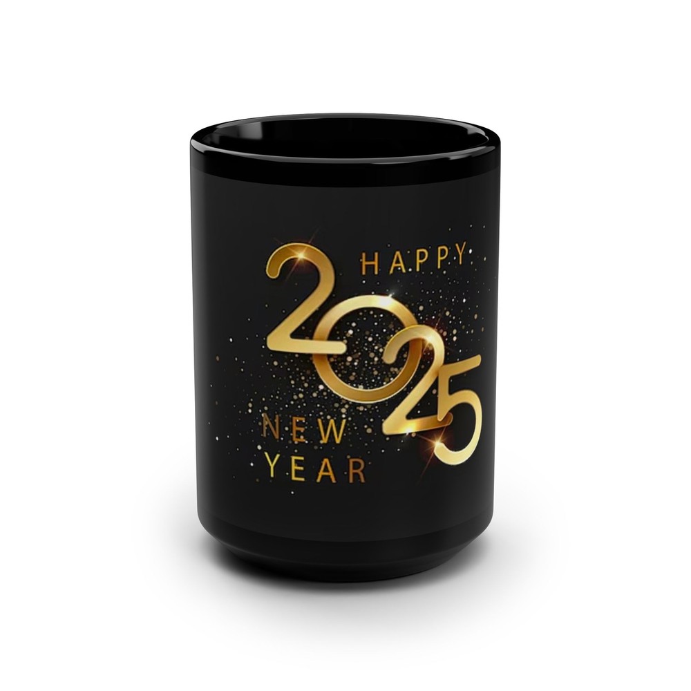 Black Mug, Happy 2025 Mug, Coffee Cup, Tea Mug, Gift for Him or Her.