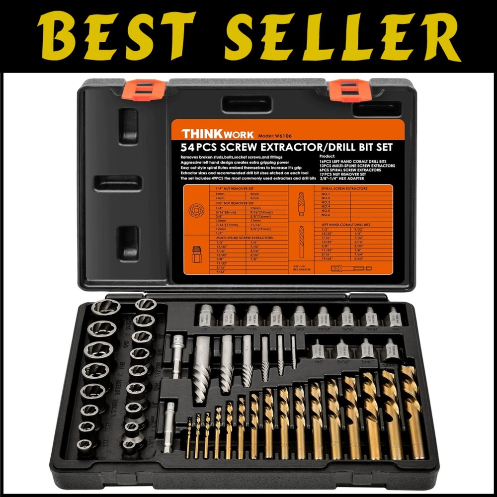 Premium 54-Piece Bolt Extractor Kit with Left-Hand Drill Bits for Stubborn Fasteners