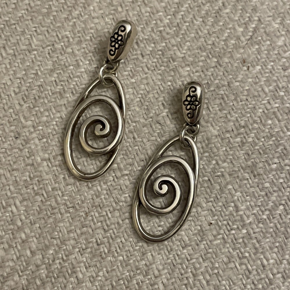 Vintage Brighton Rock N Scroll Work Silver Flower Post Earrings Dangle