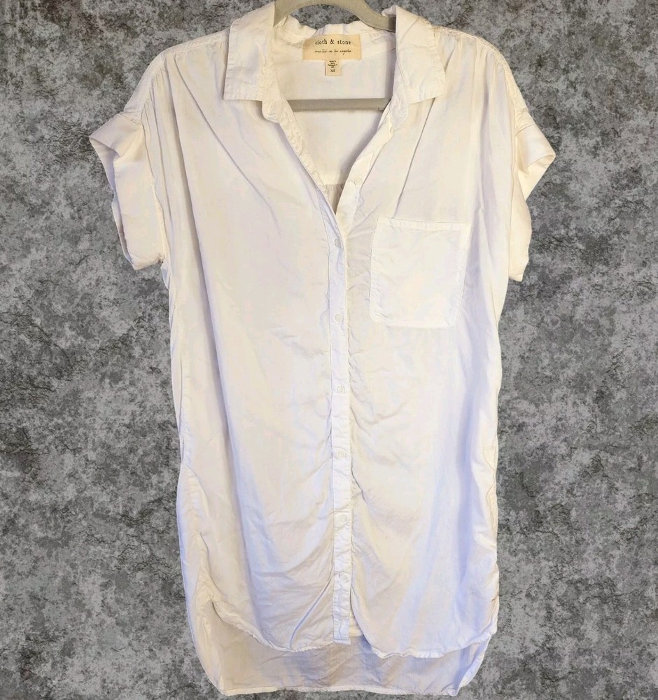 Cloth & Stone White Shirt Dress Size XS Button Front Tunic ANTHROPOLOGIE Mini