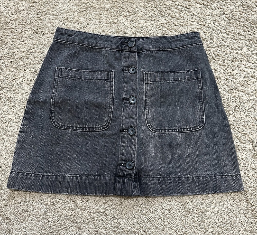 WE THE FREE Black High Rise Button Front Denim Skirt Size 28