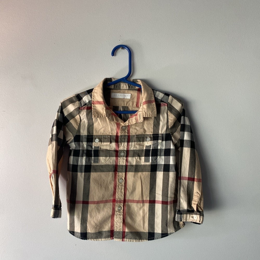 Burberry Boys 2T Long Sleeve Nova Check Plaid Shirt 92 cm Tan Preppy Toddler