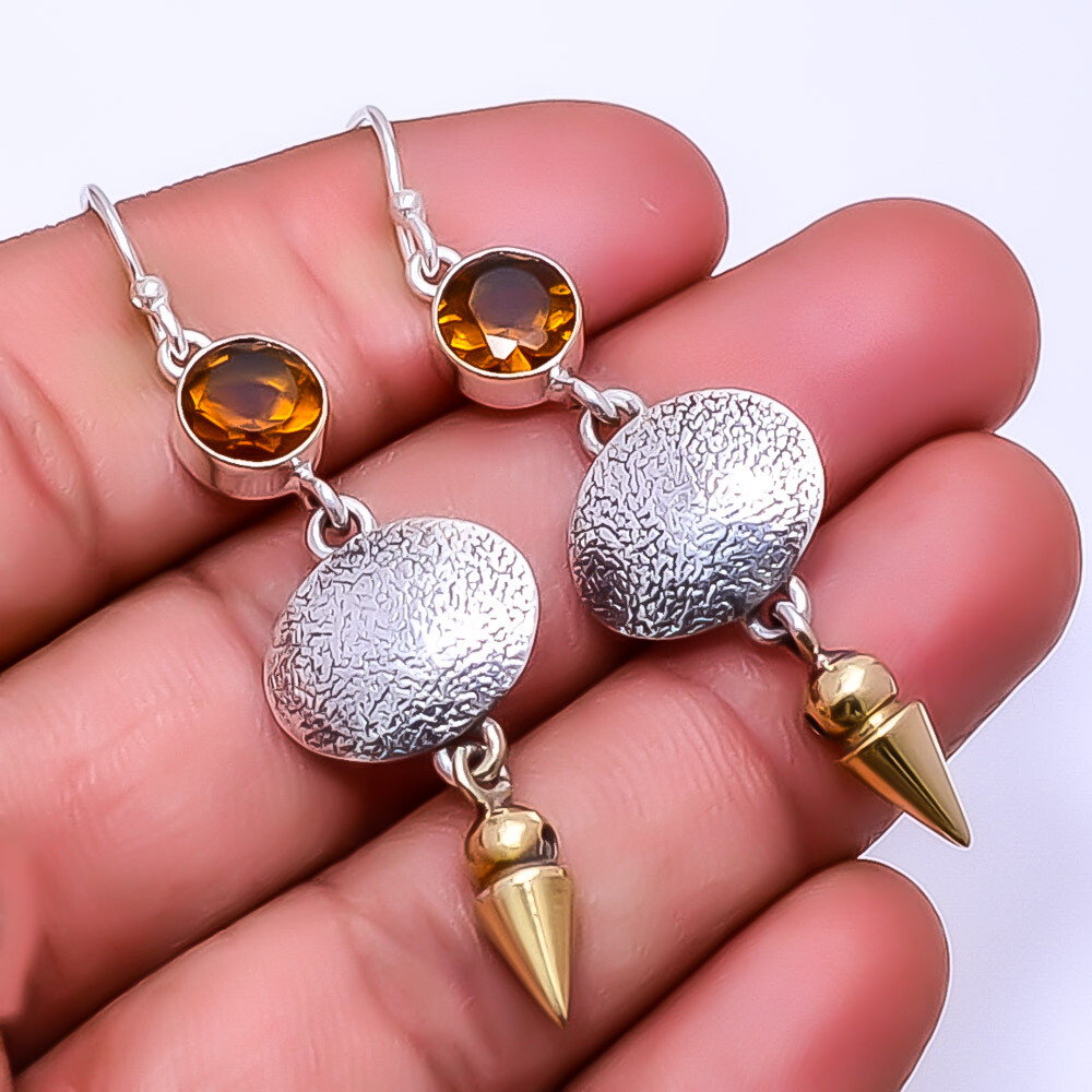 925 Sterling Silver Citrine Two-Tone Arrow Head Earrings 2.34 Inches E_9321_102_2