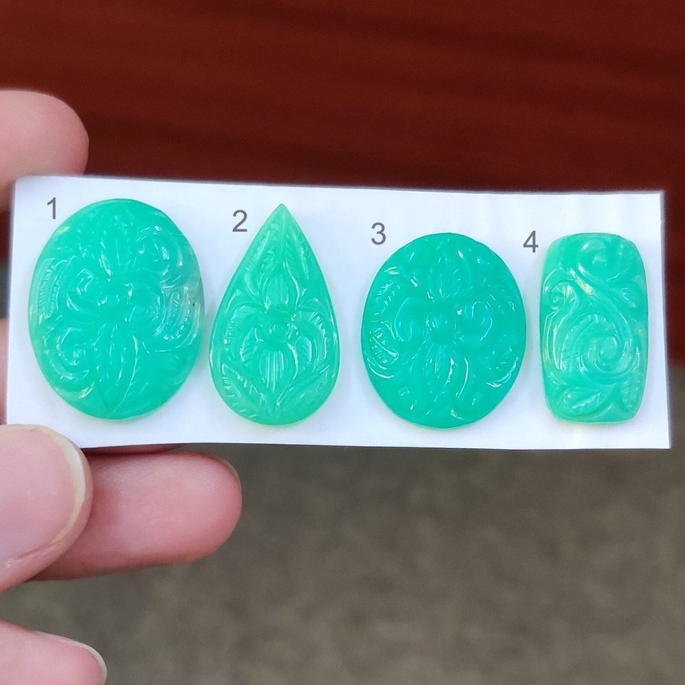 Elegant Natural Chrysoprase Hand-Carved Flower Flatback Cabochon  