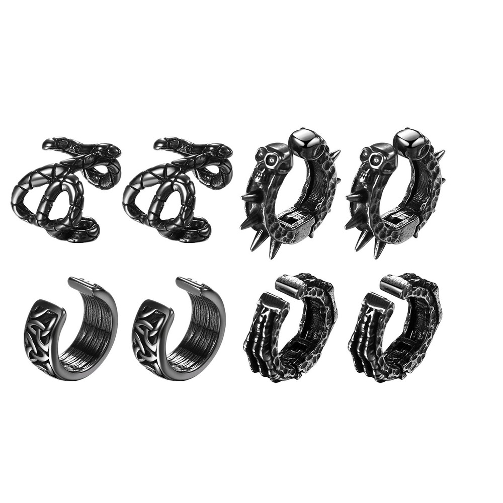 2pcs Gothic Skull Skeleton Punk Cartilage Clip-On Non-Piercing Earrings