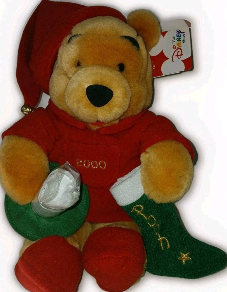 Vintage Disney Store Winnie The Pooh Bear Christmas Holiday Plush 2000s With Tag