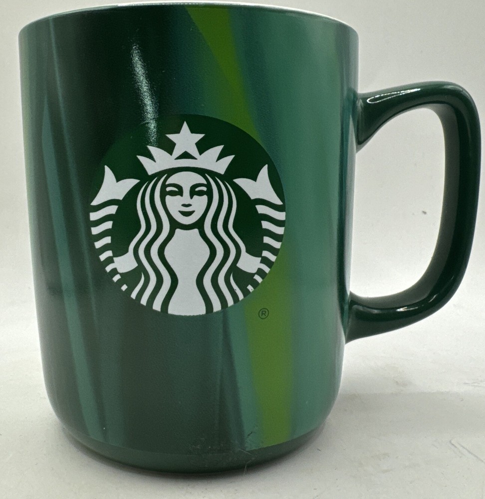 MINT 2022 Starbucks Dark & Light Green Striped Tye Dye Coffee Tea Mug 15 oz