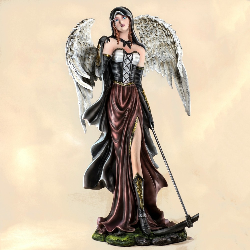 Large Gothic Dark Angel Fairy With Scythe Figurine Statue 20