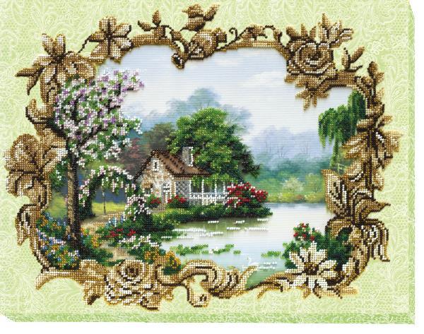 Bead embroidery kit Water surface needlework kit Art canvas beadwork pattern