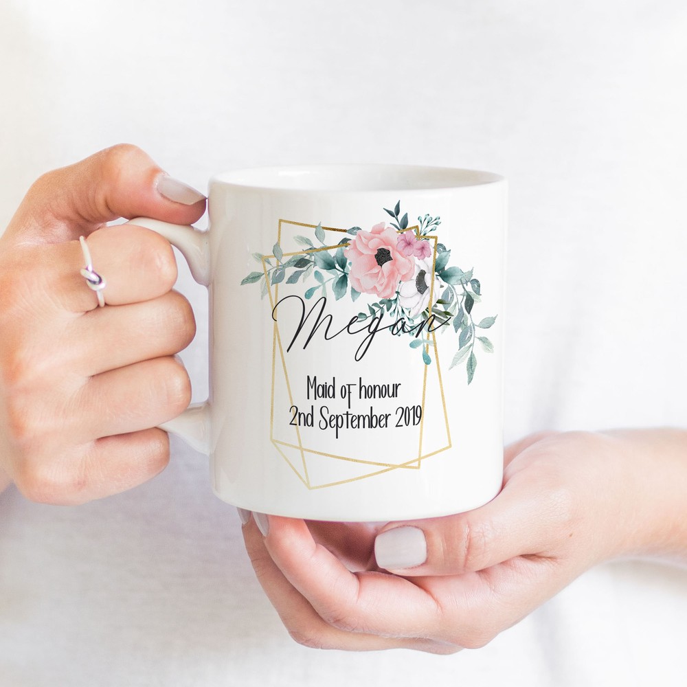 Personalised Floral Mug Bridesmaid Gift Birthday Gift Mug Gift For Her