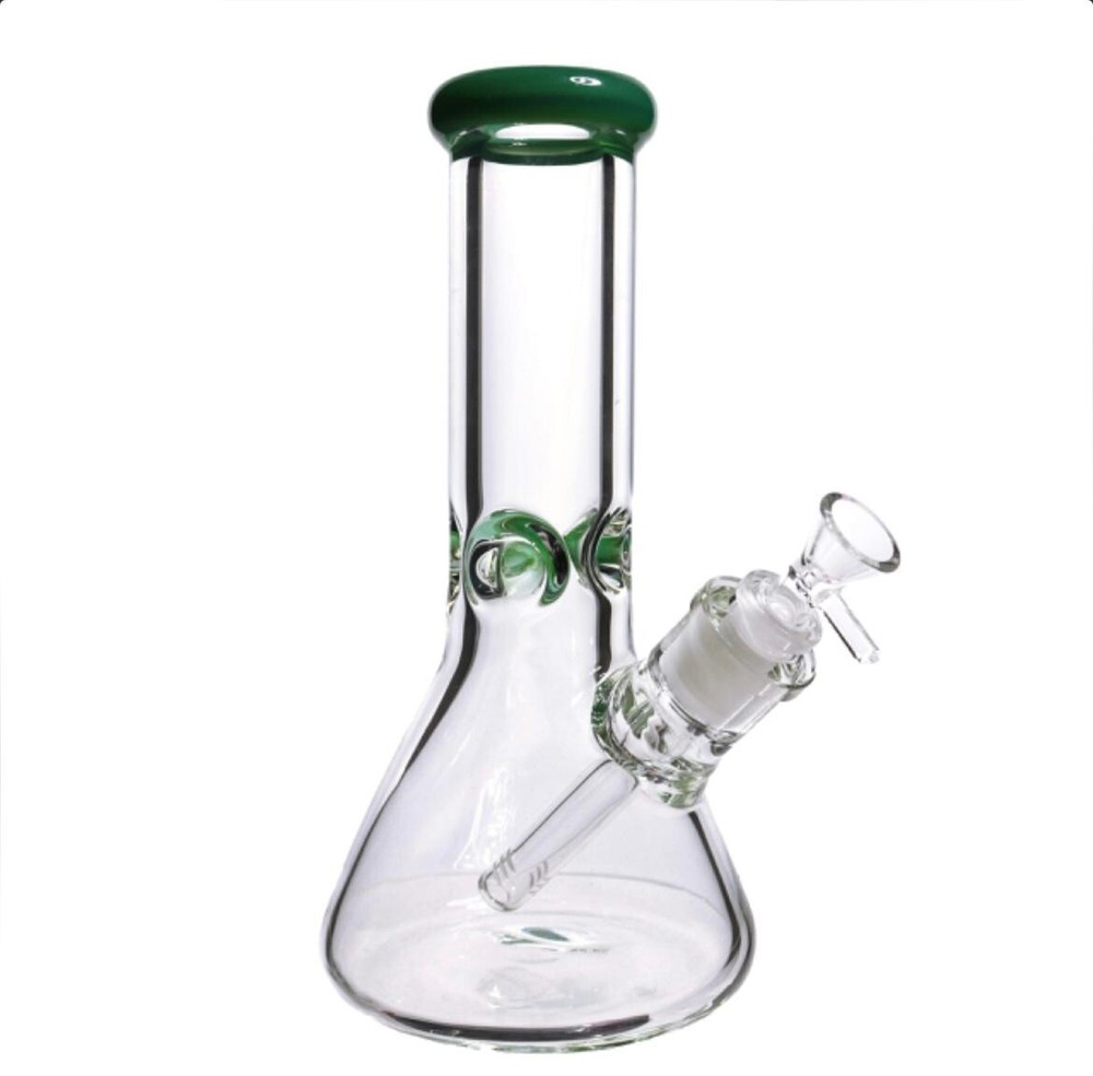 Glass Beaker Bong Green 8 Inches 5mm  Durable Water Pipe Smoking