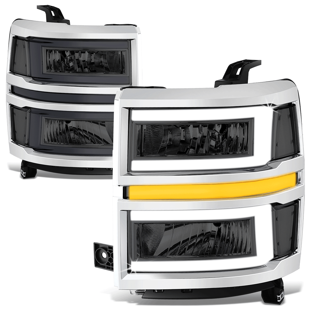 Smoked Clear C-LED DRL Sequential Headlights for 14-15 Chevy Silverado 1500