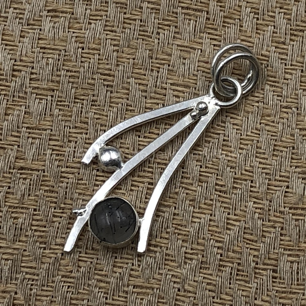 New Year Deal Round Black Rutile Gemstone Bezel Wife Pendant 925 Sterling Silver